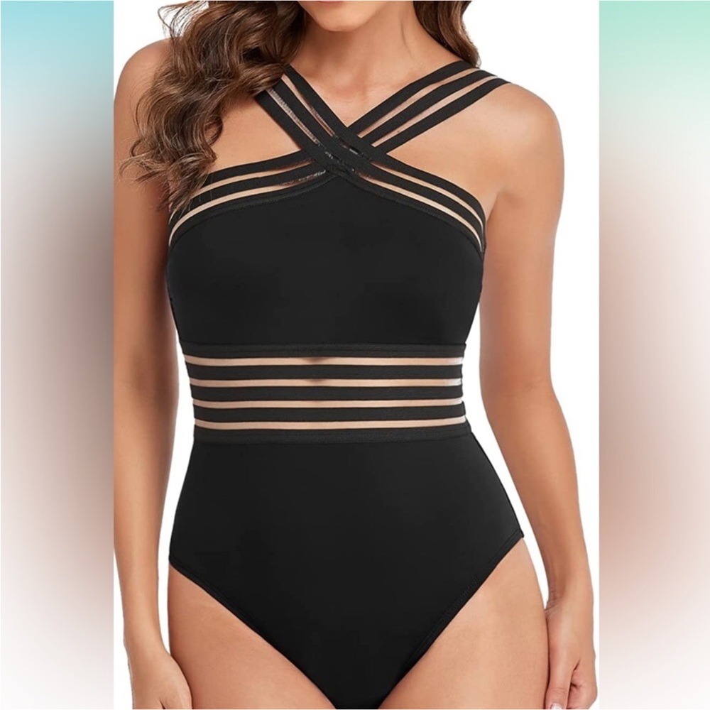 HILOR Women's One Piece Swimwear Front Crossover Swimsuits Bathing Suit